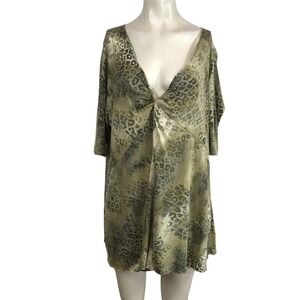 CALVIN KLEIN - WOMEN'S 2X - GRAY/GREEN SHORT SLEEVE V NECK PIMA COTTON BLEND TOP